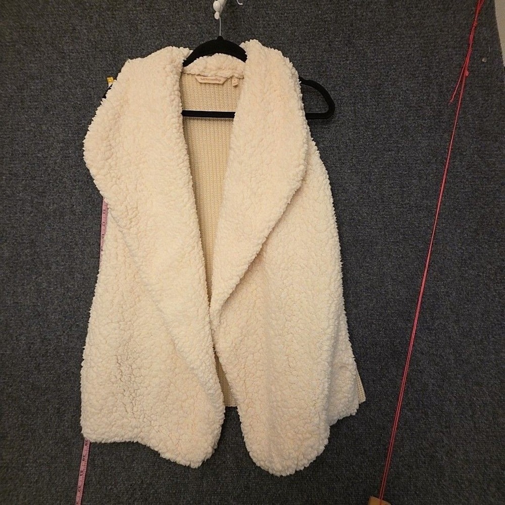 Soft Surroundings Vest Womens Small White Sherpa Fleece Open Front Pockets